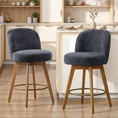 Tabouret de comptoir pivotant 26 po avec structure en bois massif et dossier moyen