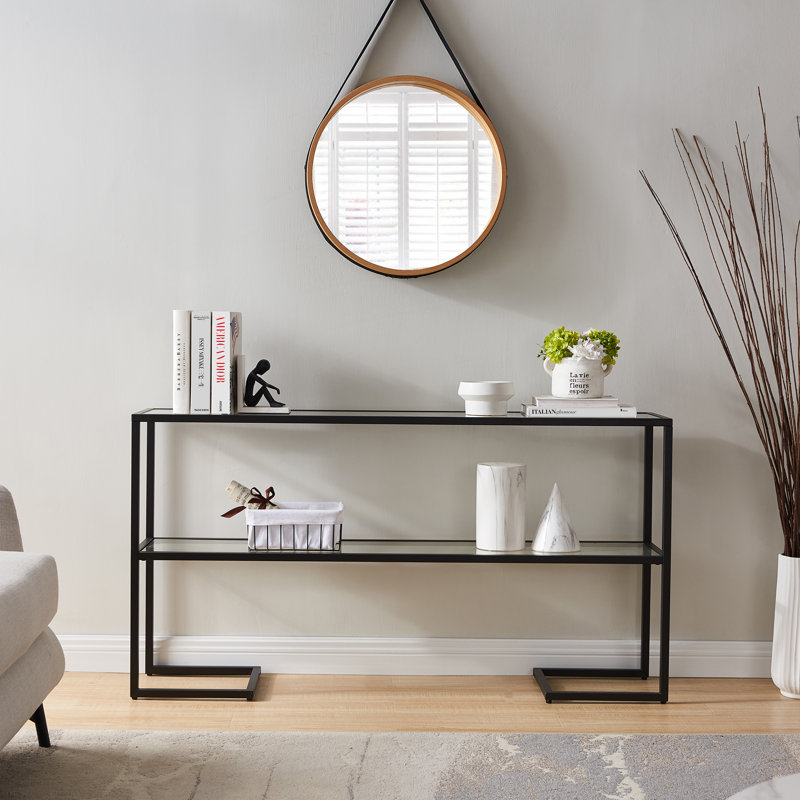 Glass Top Console Table, Blackened Bronze