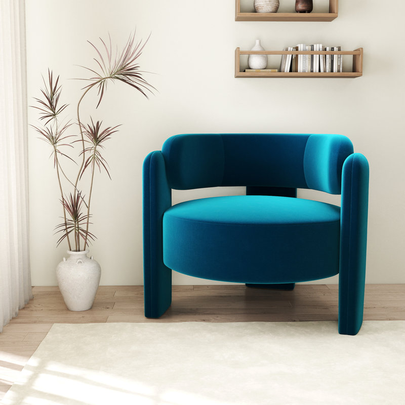 Modern Velvet Upholstered 3-legs Accent Armchair, set Of 1, Blue