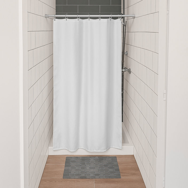 Solid Colors Stall Shower Curtain Half Size Polyester + 8 Hooks, White