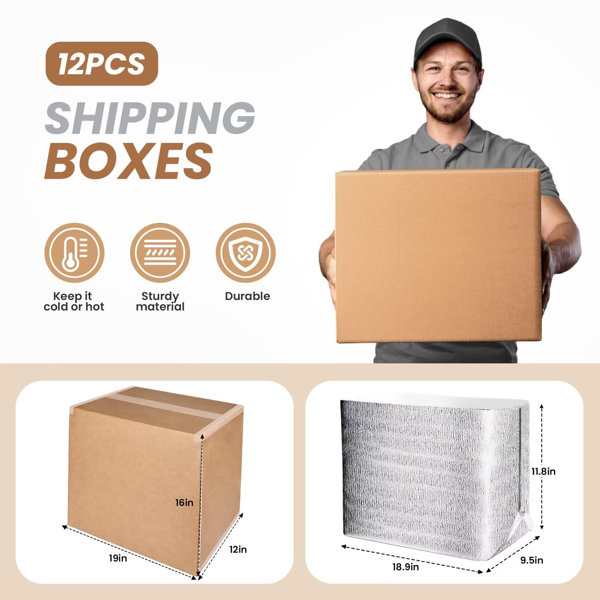 Wayfair Shipping Boxes Rebrilliant 12 Pack 19 Inch x12 Inch x16 Inch Insulated Shipping Boxes ...