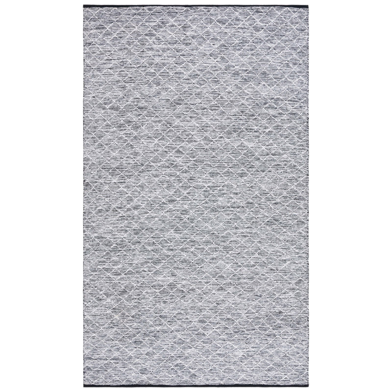 Tapis ivoire / noir en coton tissé à plat à la main Plarent, Rectangle 6 pi x 9 pi