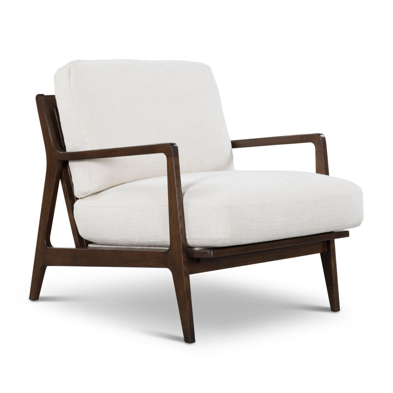 Carmelo Upholstered Armchair, Crosshatch Cream Basketweave/Walnut