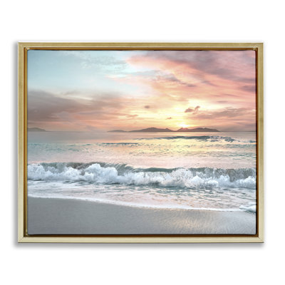 Morning Sunrise Beach Landscape Grain Framed Floater Canvas Wall Art by Mike Calascibetta