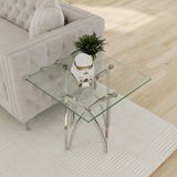 24 Inch Clear Tempered Glass End Table Set Couch Side Table With Mirrored Silver Base Set Of 4