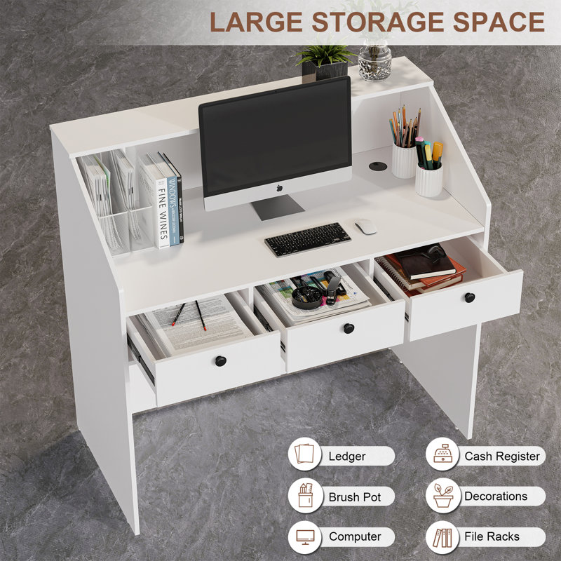 Srikanthan 2 Person Rectangle Manufactured Wood Reception Desk