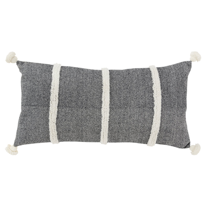  100% Cotton Lumbar Rectangular Pillow Cover & Insert, Black