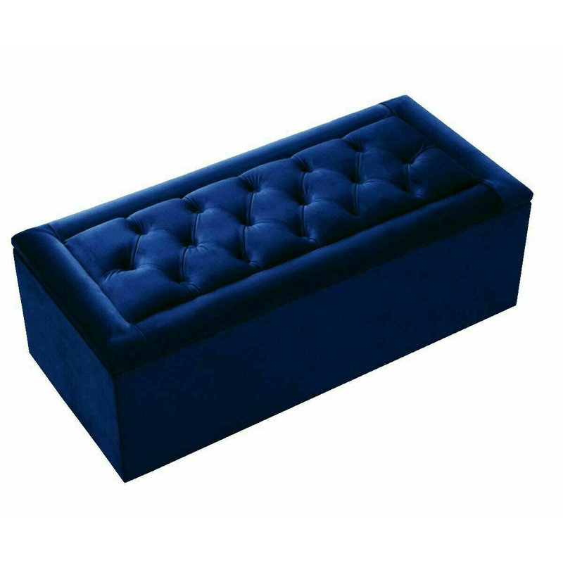 Pataskala 102cm Wide Velvet Tufted Rectangle Solid Colour Ottoman with Storage, Blue