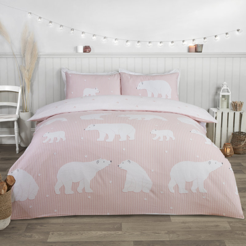 Polar Bear Family Festive Duvet Cover Set, Blush Pink, Single Duvet Cover + 1 Standard Pillowcase
