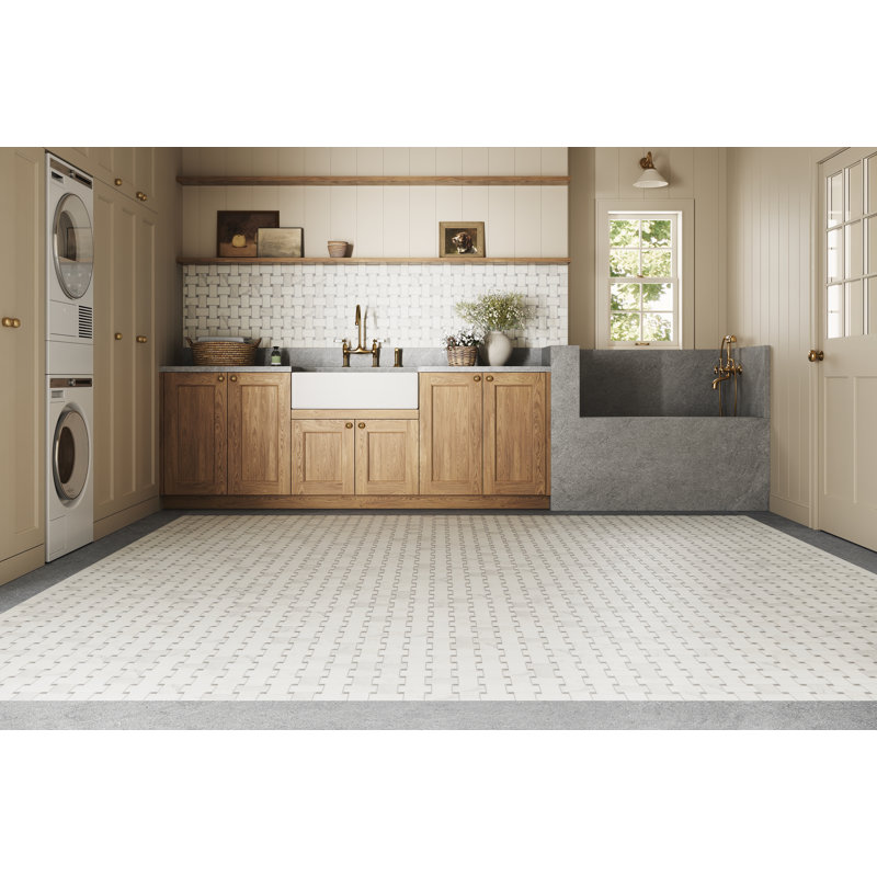 Jumbo Basketweave 12" x 12" Matte Marble Mosaic Floor and Wall Tile , Beige