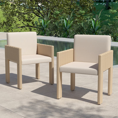 Farmhouse Patio Dining Chair With Pe Wicker Legs, Upholstered Seat Outdoor Armchair For Poolside/Garden/Yard by Bay Isle Home