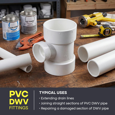 2 po x 2 po x 1-1 / 2 po avec conduit d'évacuation des eaux usées en PVC et drain en PVC, drain en PVC blanc, raccord d'évacuation et d'évacuation, (paquet de 50)