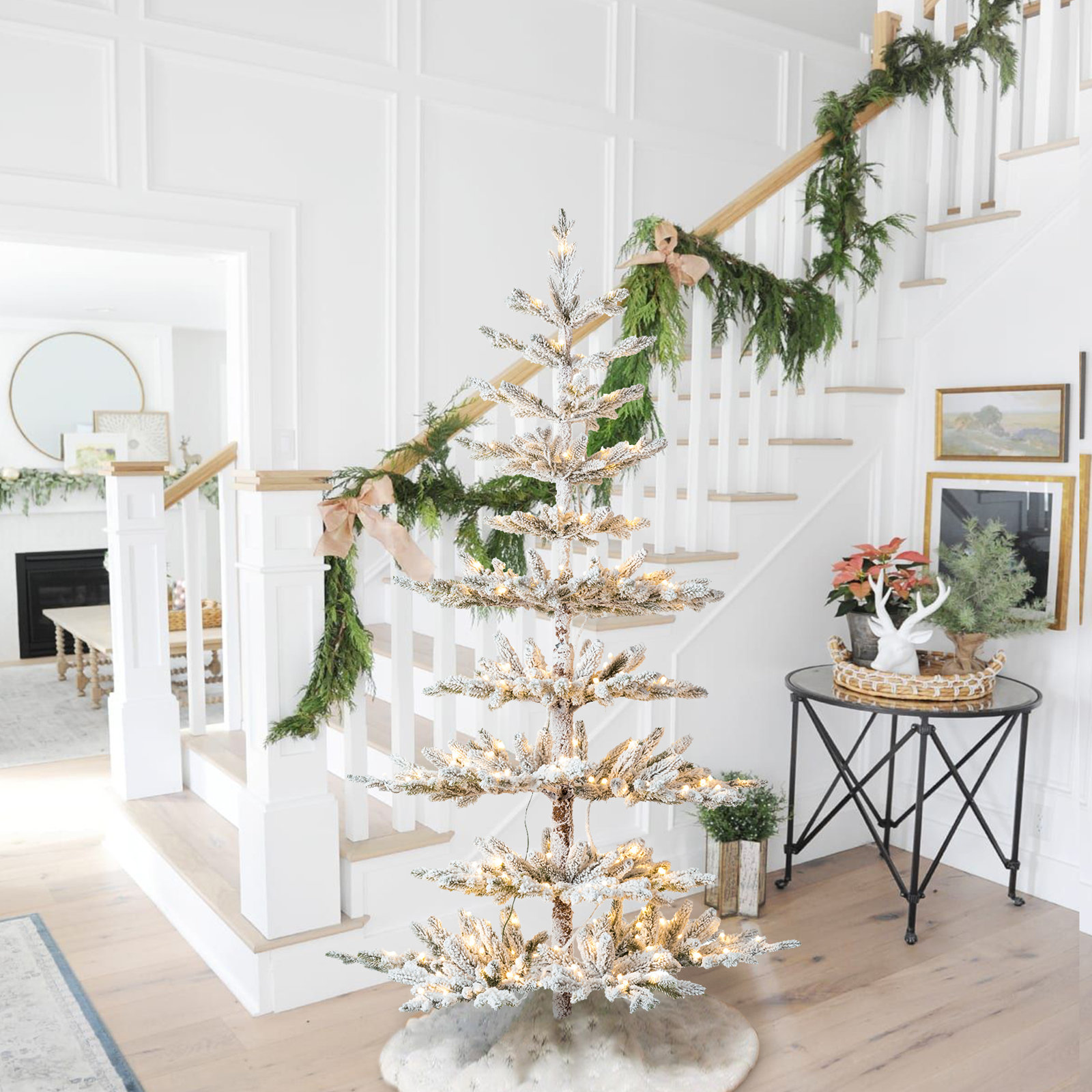Johvan Frosted 9' Pre-Lit Pine Christmas Tree, 6'