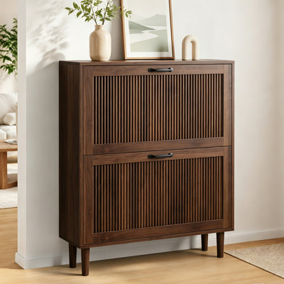 16-20 Pairs Shoe Storage Cabinet with Flip Drawer & Adjustable Shelves, Freestanding Narrow Shoe Organizer for Entryway