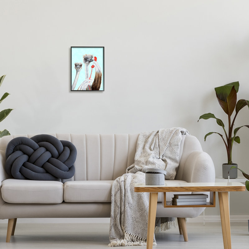 Oiseaux d'autruche détaillés parlant avec cordon rouge, giclée, ensemble d'art texturé par Amelie Legault, L 11 po x H 14 po
