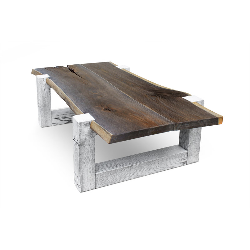 Solid Wood Sled Coffee Table, White, Dark Brown Wood