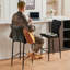 Vintage Suede/Velvet Diamond Pattern Upholstered High Back Bar Stool-1822455354