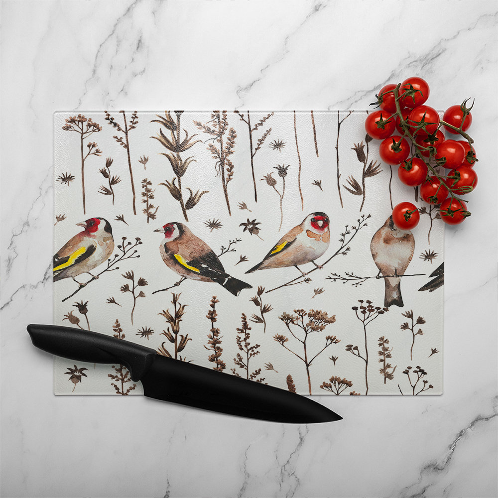 Andrew Lee Goldfinches And Autumn Dry Plants Glass Chopping Board ...