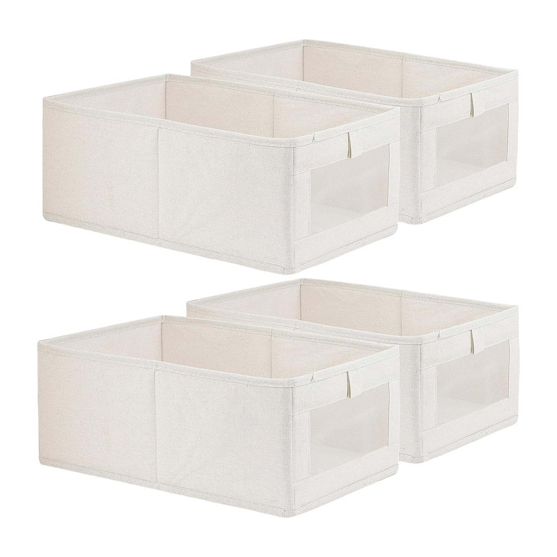 Linen Storage Bins – 4 Pack, Large, Foldable, Window Panel, Closet, Wardrobe, Shelves, Toy, Clothing Organizer