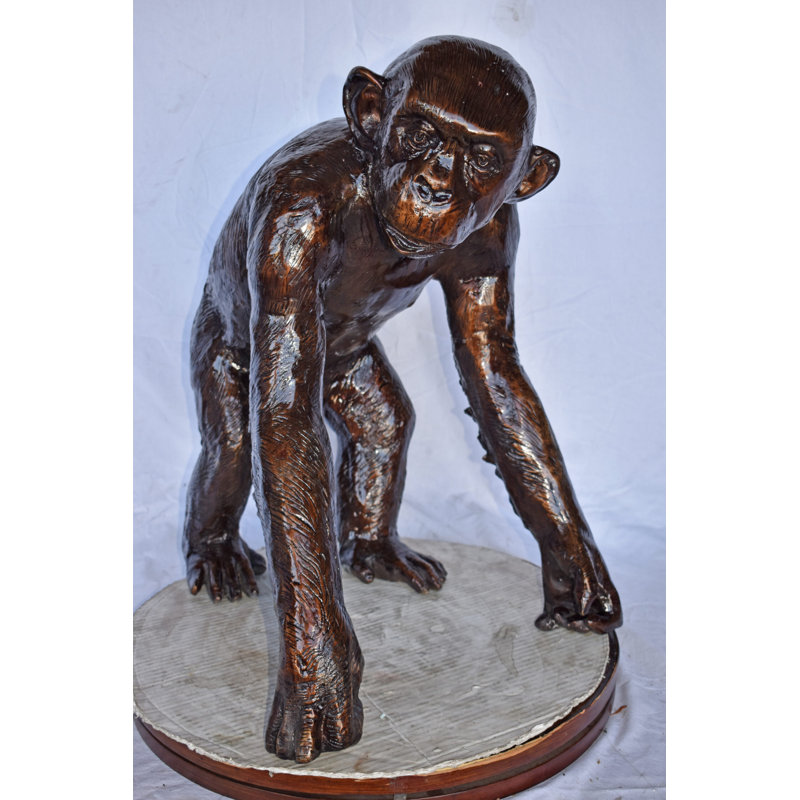 Chimpanzee Standing And Looking Around Bronze Statue - Size: 24" X 20" X 28"H