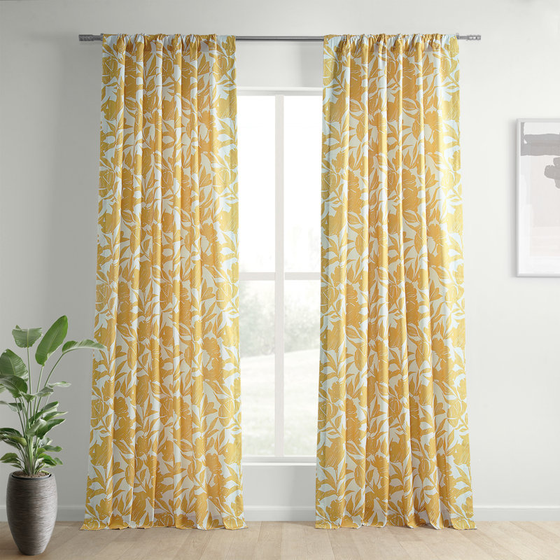 Merushe Paisley Bloom Textured Printed Cotton Light Filtering Curtains - Single Panel, 50" W x 84" L