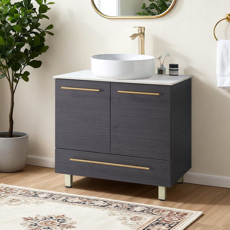 Meuble-lavabo vasque moderne simple 30 po avec lavabo en céramique Ebian