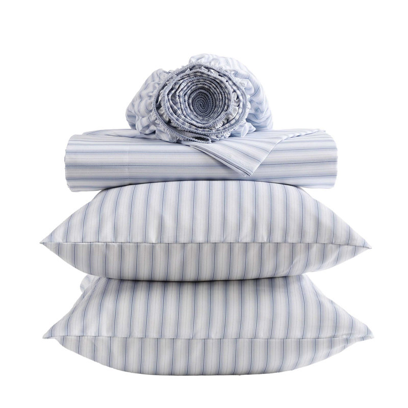Kenneth Cole Arrow Stripe Blue Sheet Set, Queen Sheet Set with 2 Pillowcases, Arrow Stripe Blue