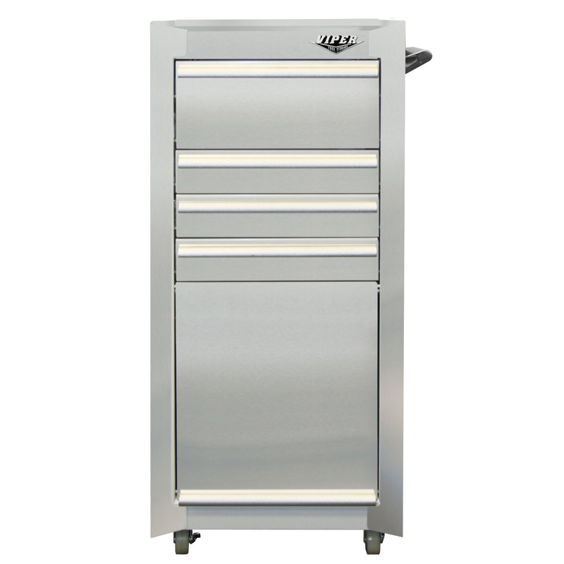 16'' W 4 Drawer Bottom Rollaway Chest, Stainless Steel
