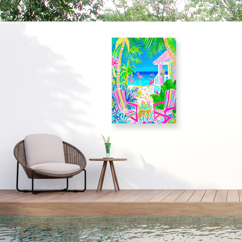 «Jess Stempel Flamingo», aquarelle tropicale 2, toile d'extérieur, H 18 po x l 24 po