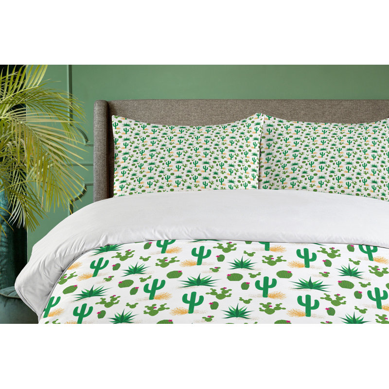 Southwestern Cactus Pattern Queen Duvet Cover Set