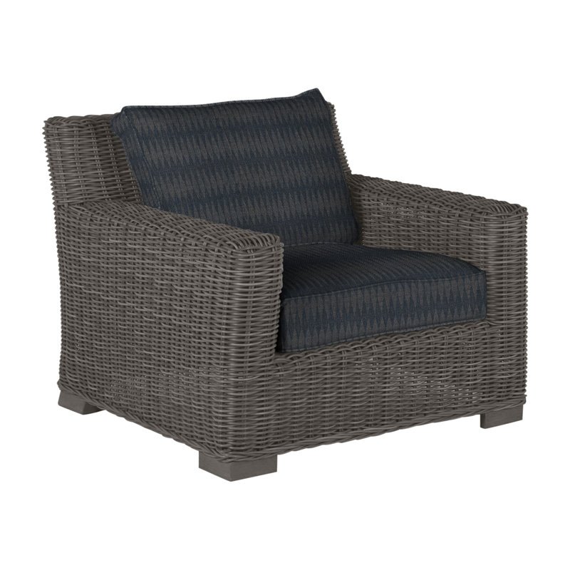 Rustic Woven Lounge Chair, Slate Gray, Rollo Chambray, Welt