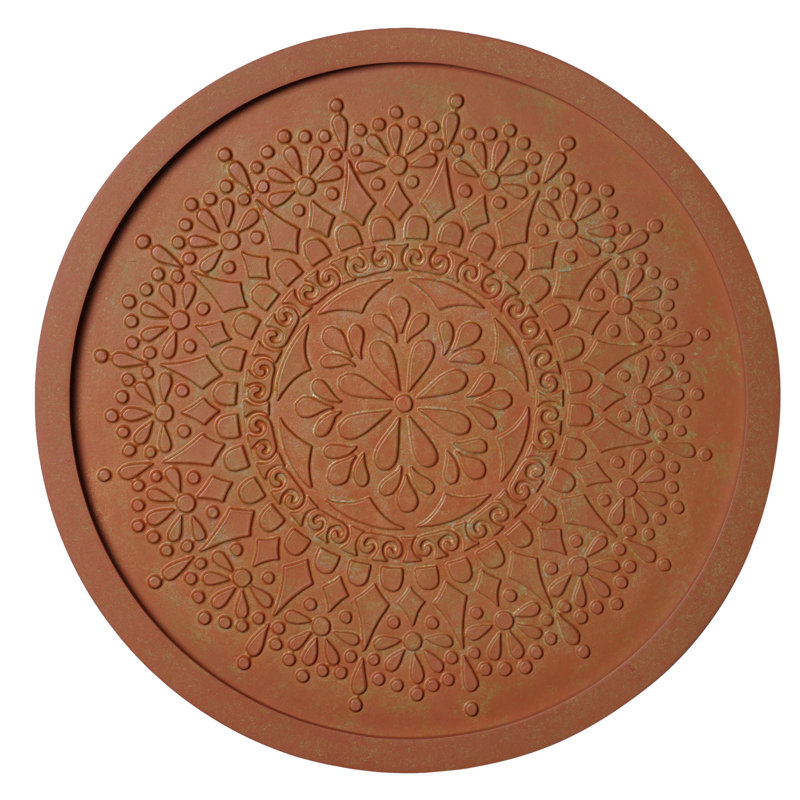 Décoration murale ronde mandala floral embossé - terre cuite