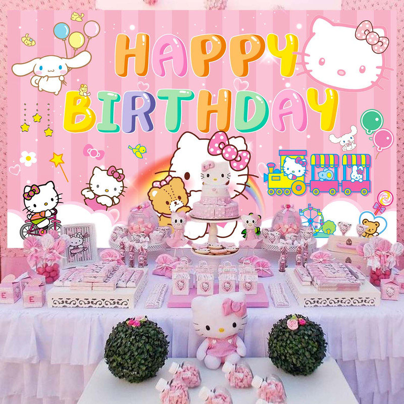 Hello Kitty Party Backdrop, 71x43'' Hello Kitty Birthday Party Background