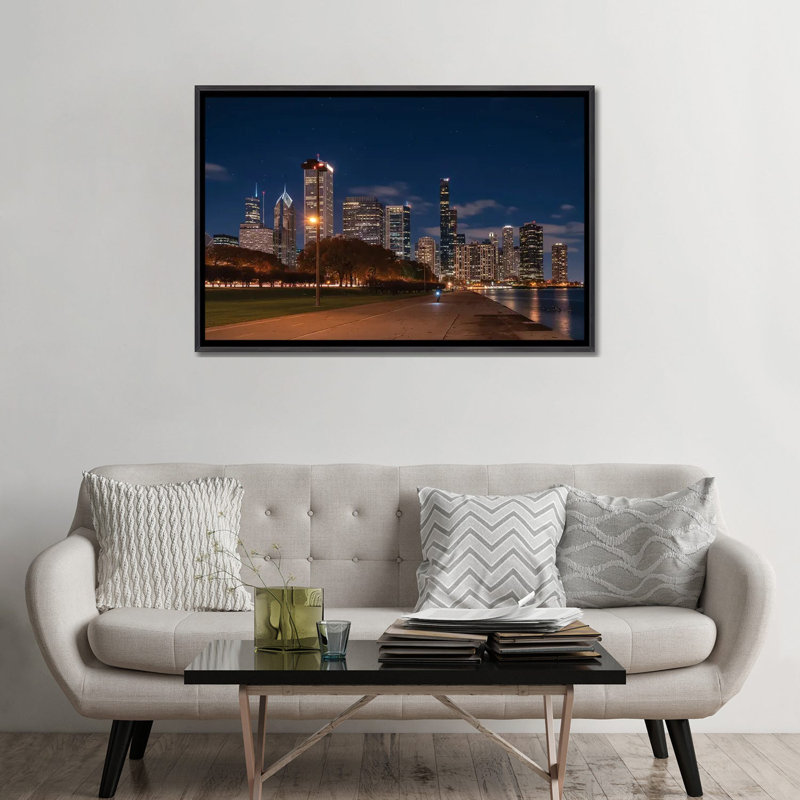 Chicago Lakeside - reproduction d'art murale - toile encadrée, H 32 po x l 48 po, Noir patiné