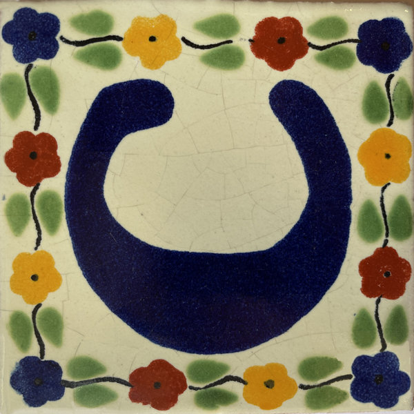 4.2" x 4.2" 2pcs TalaMex Bouquet Talavera Clay House Letter C