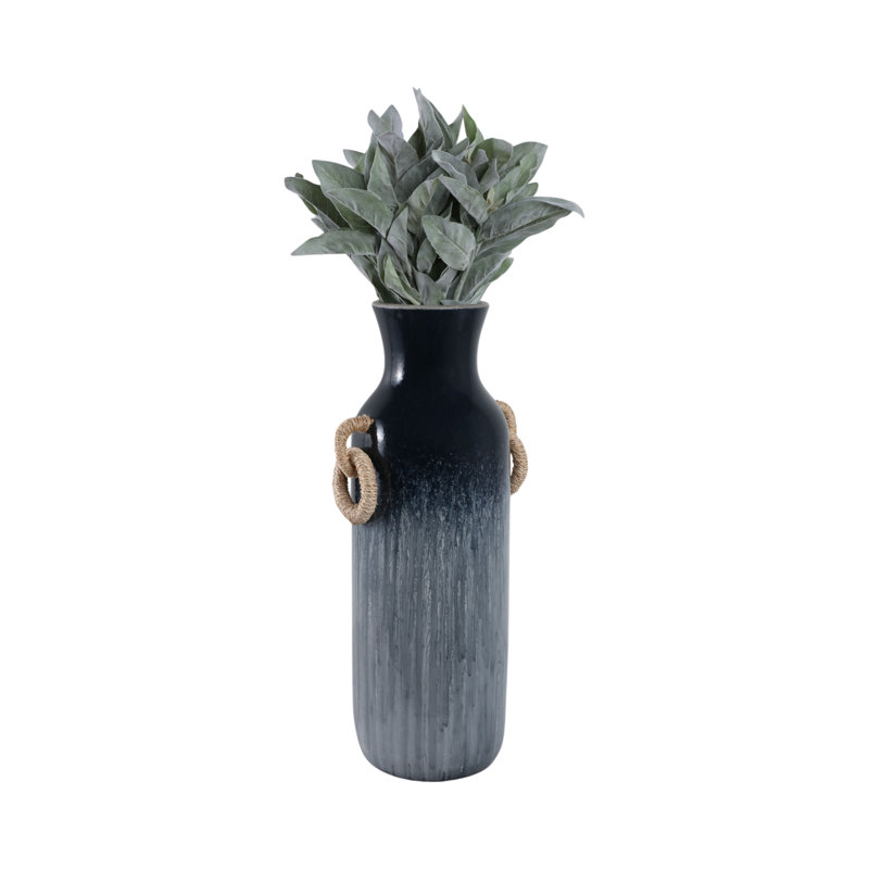 Handmade Pottery/Woven/Clay/Jute Floor Vase, 24", Ombre, Blue
