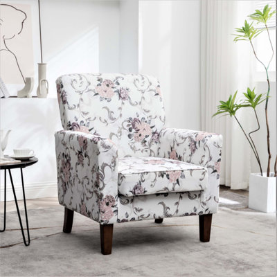 Patterned Polyester Blend Armchair, Solid Birch Wood Frame with Tapered Legs, Foam Padded Accent Chair for Living Room and Office