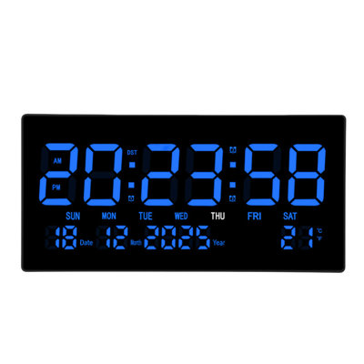 LED Digital Wall Clock Glow in The Dark Quiet Large Calendar for Living Room Bedroom Office