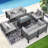 Gillet 7 Piece Patio Outdoor Aluminum Furniture Set with Gas/Propane Fire Pit Table, 29'' Extra Large Luxury Sectional Conversation Set-36699963