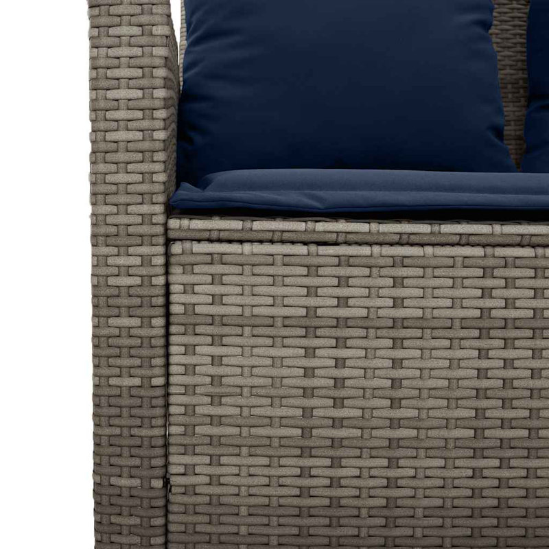  Canapé de patio 3 places avec coussins et table en rotin de polyester gris, Gris, Bleu marine