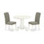 Ensemble de salle à manger 3 pièces comprenant une table de cuisine ronde avec pied central et 2 chaises de salle à manger Parson en lin Shitake foncé, 107 x 107 cm, blanc lin-936697438-871247613-851026562