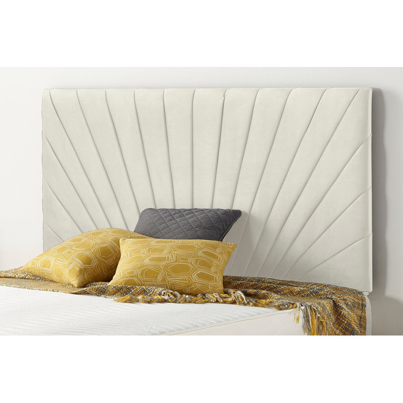 Sealcove Etheral Velvet Divan Bed Base with 32" Upholstered Headboard, Ivory, Kingsize (5'), No Drawer