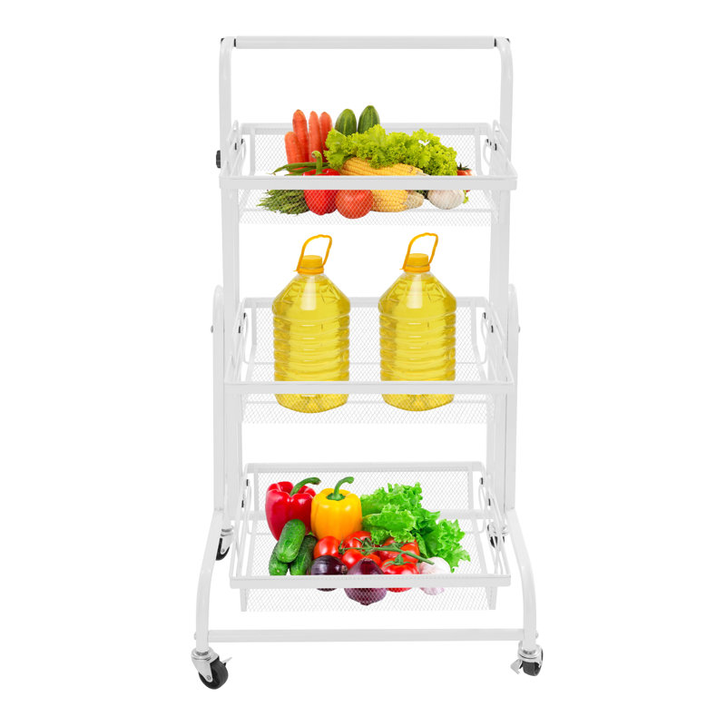 3-Tier Adjustable Metal Rolling Utility Cart with Wheels, White