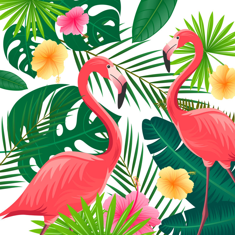 Lankin Flowers and Flamingos 1 Piece Wrapped Canvas Wall Art, 30cm H x 30cm W x 3.8cm D