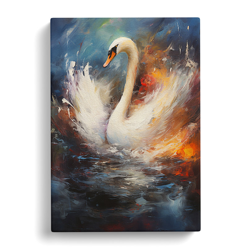 Swan Action Painting - Wrapped Canvas