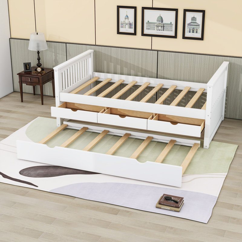 Twin Daybed with Drawers and Twin Trundle, White