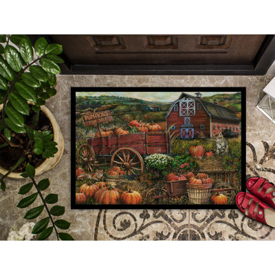 Tapis de porte d’extérieur anti-dérapant citrouille patch et automne