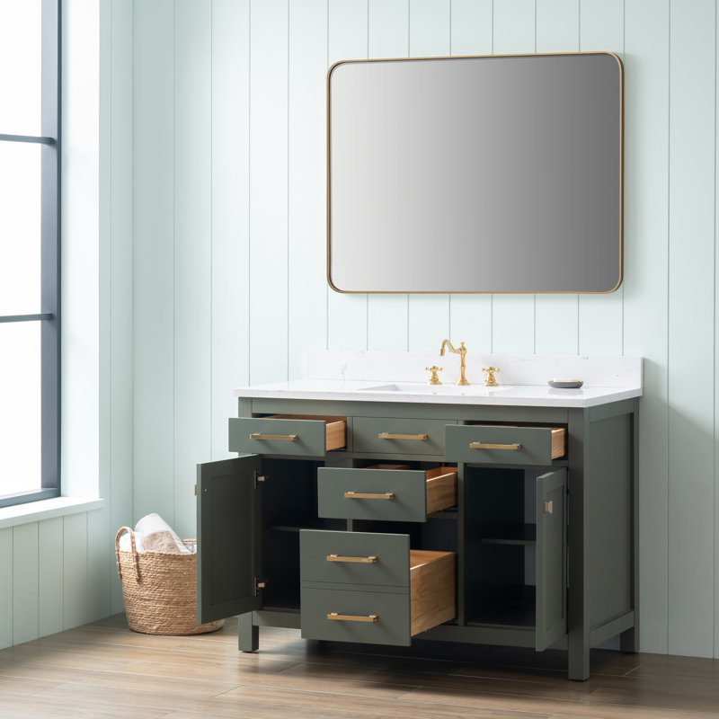 Meuble-lavabo simple Ajhane, Vert rétro / or brossé