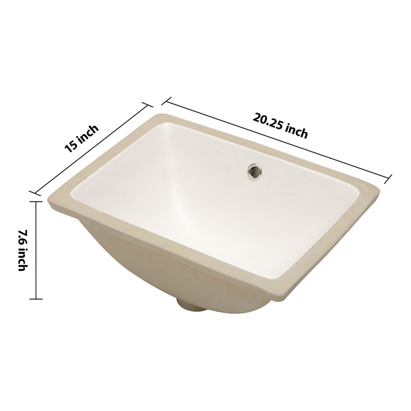 20.25"X15" White Ceramic Rectangular Undermount Bathroom Sink With Overflow