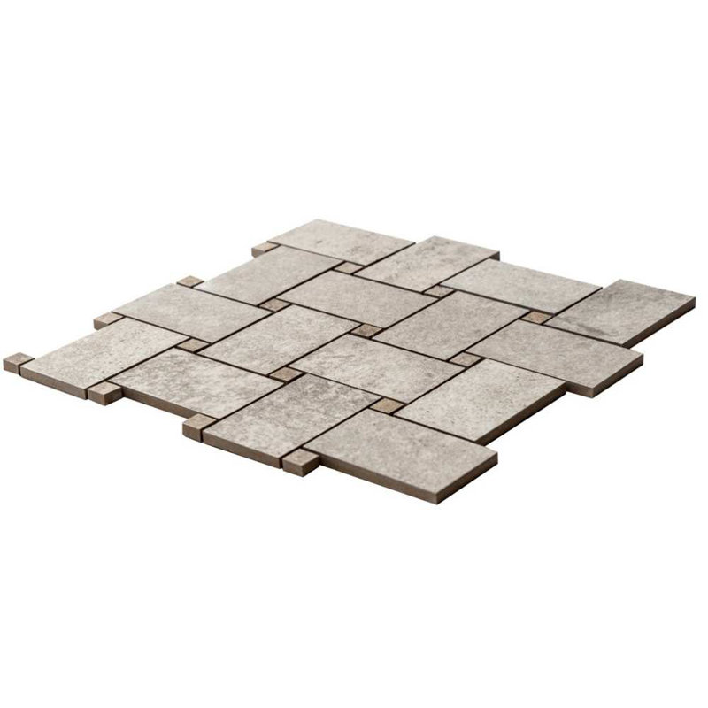 12" x 12" Porcelain Basketweave Mosaic Floor Tile, Beige/Gray